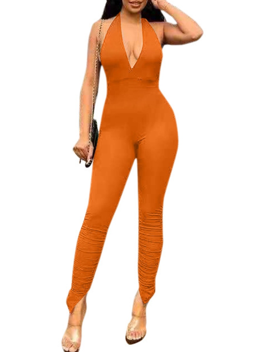 LW SXY Bandage Design Backless Skinny Jumpsuit