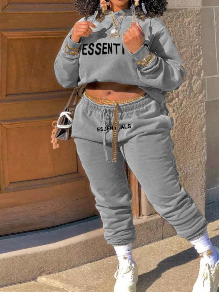LW Plus Size Essentials Letter Print Drawstring Pants Set