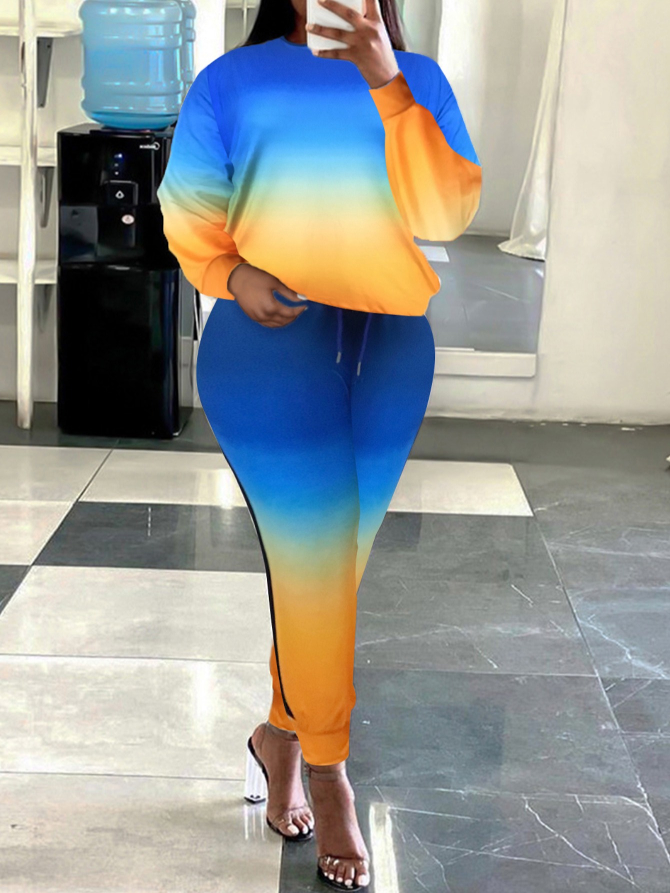 LW BASICS Plus Size Gradient Striped Drawstring Pa