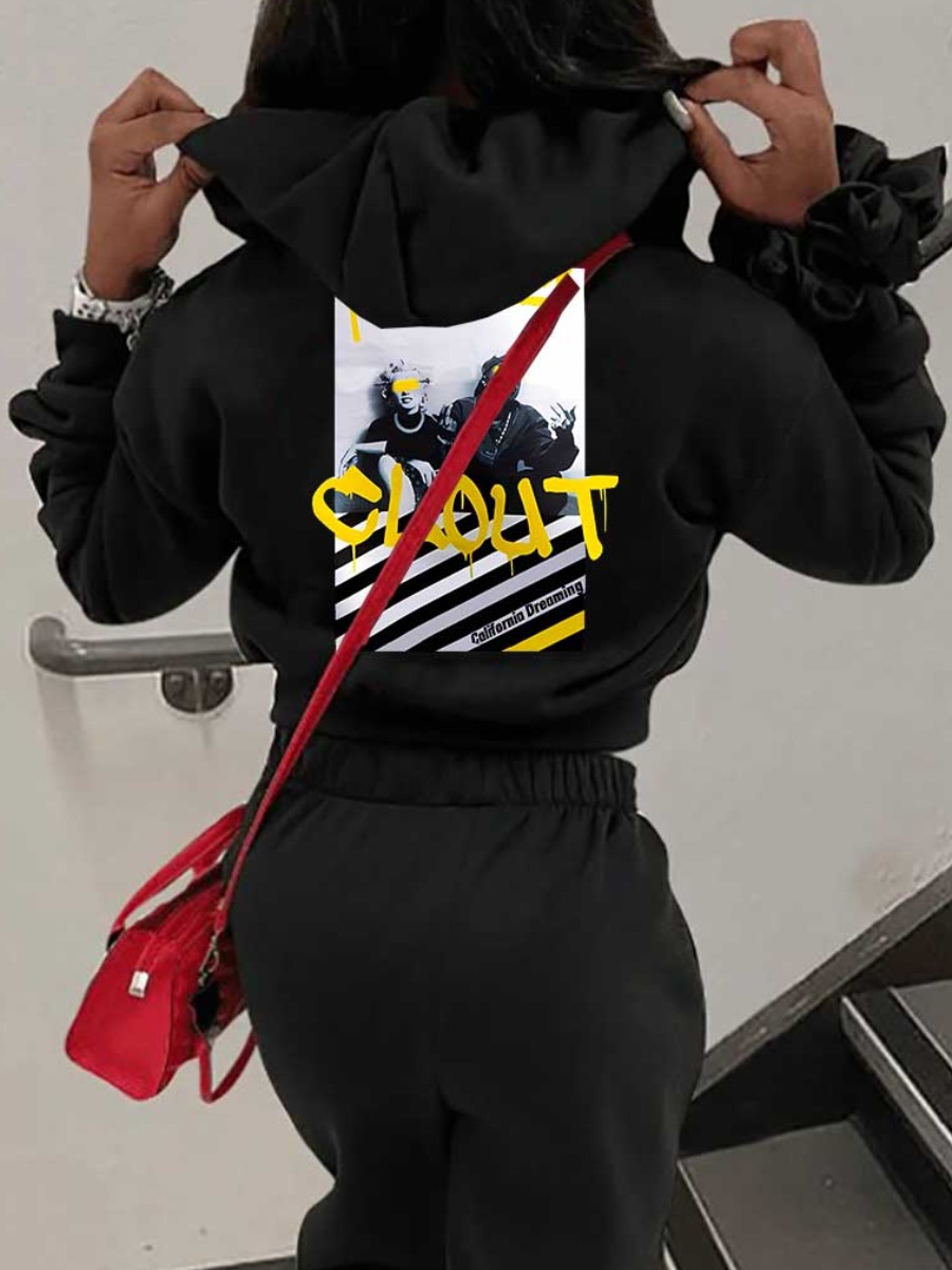 LW Plus Size Figure Print Kangaroo Pocket Hoodie