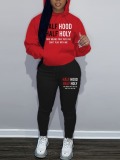 LW Plus Size Letter Print Kangaroo Pocket Tracksuit Set