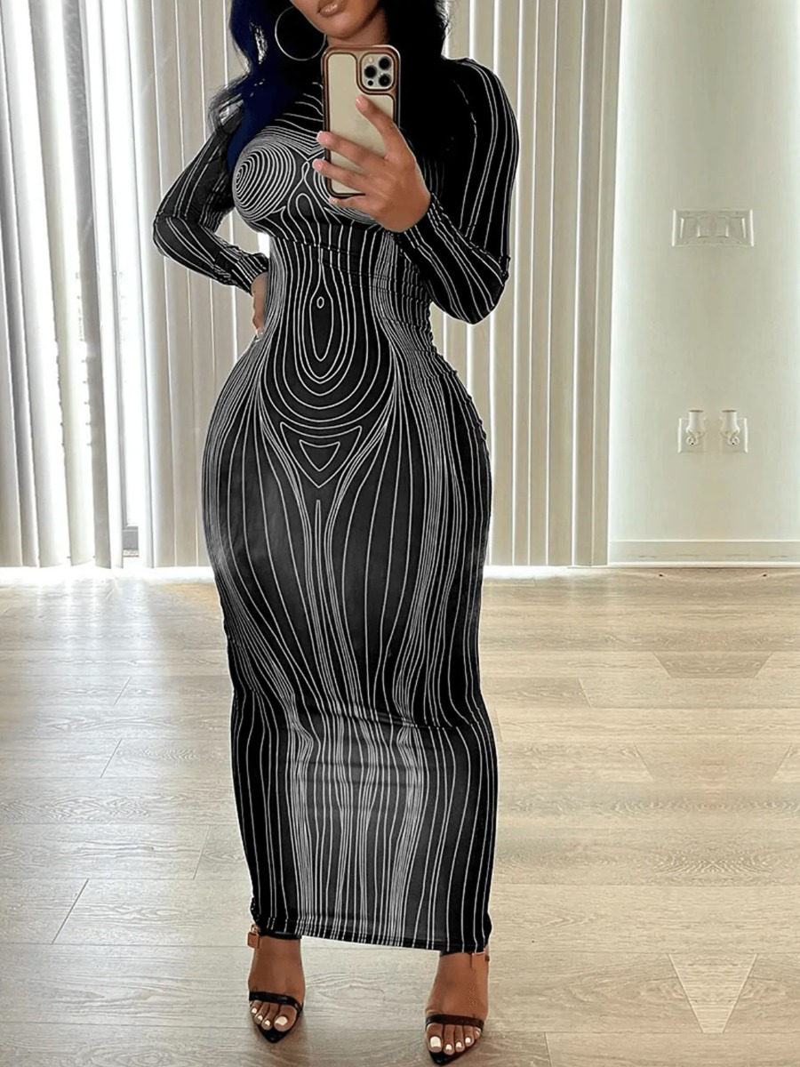 LW Asymmetry Striped Bodycon Dress