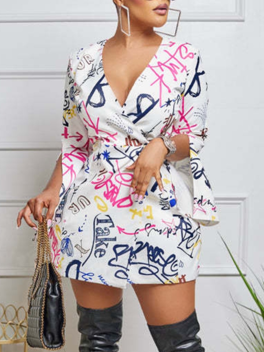 LW Graffiti Letter Print Wrapped Dress