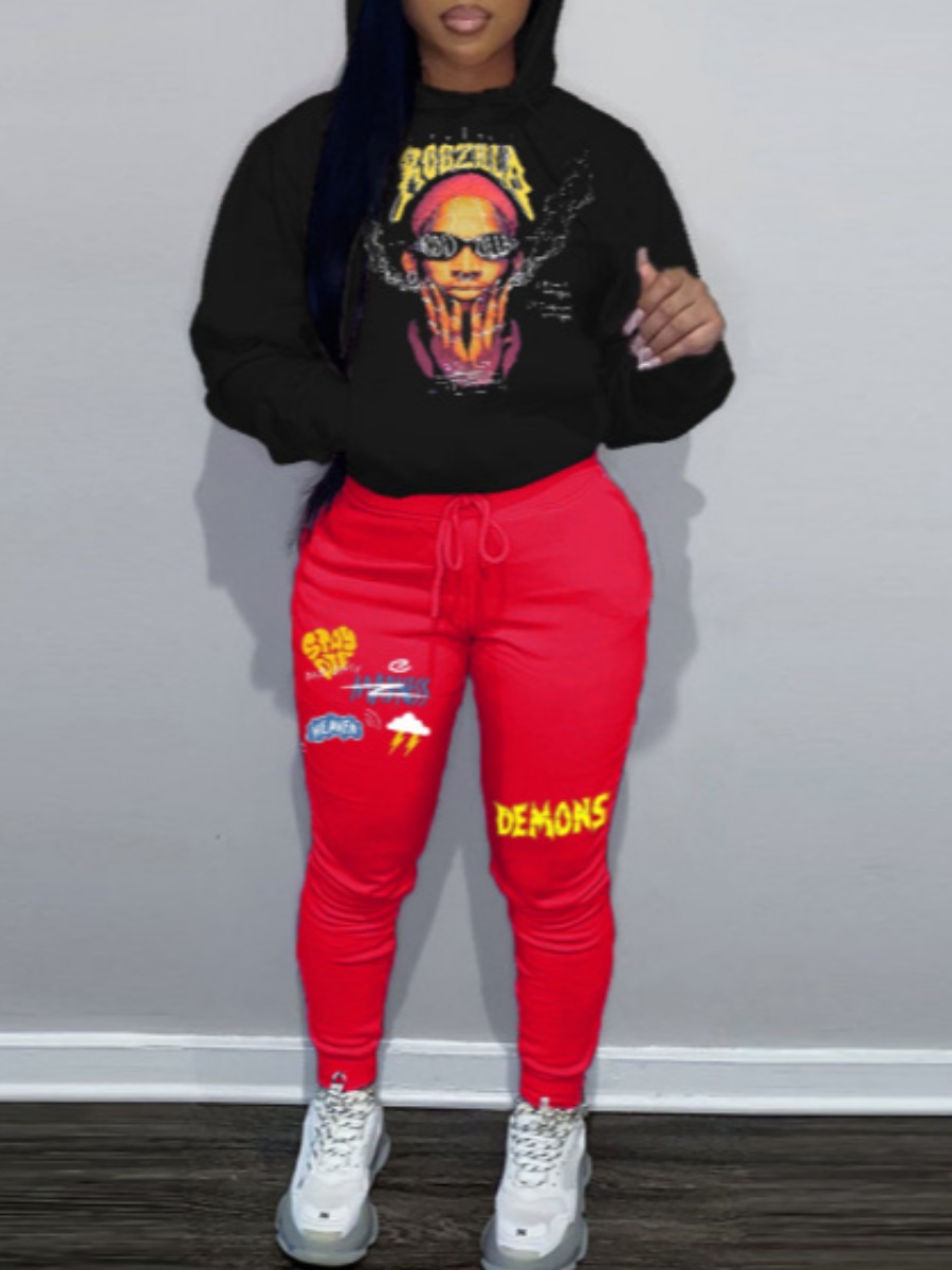 LW Figure Letter Print Kangaroo Pocket Tracksuit S