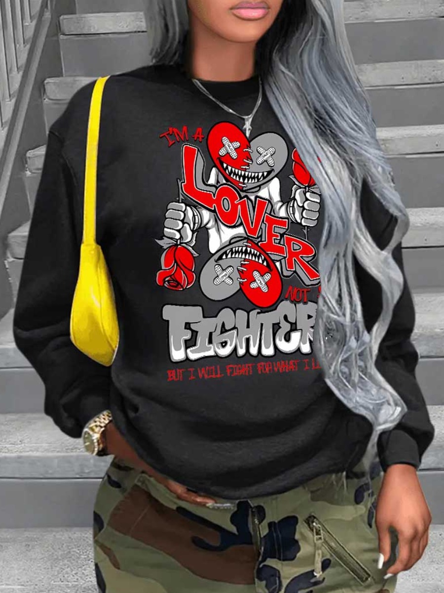 LW Plus Size Cartoon Letter Print Sweatshirt