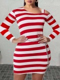 LW Plus Size Inclined Neck Striped Bodycon Dress