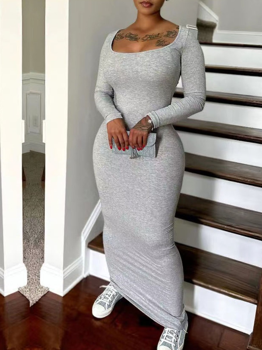 LW BASICS U Neck Bodycon Maxi Dress