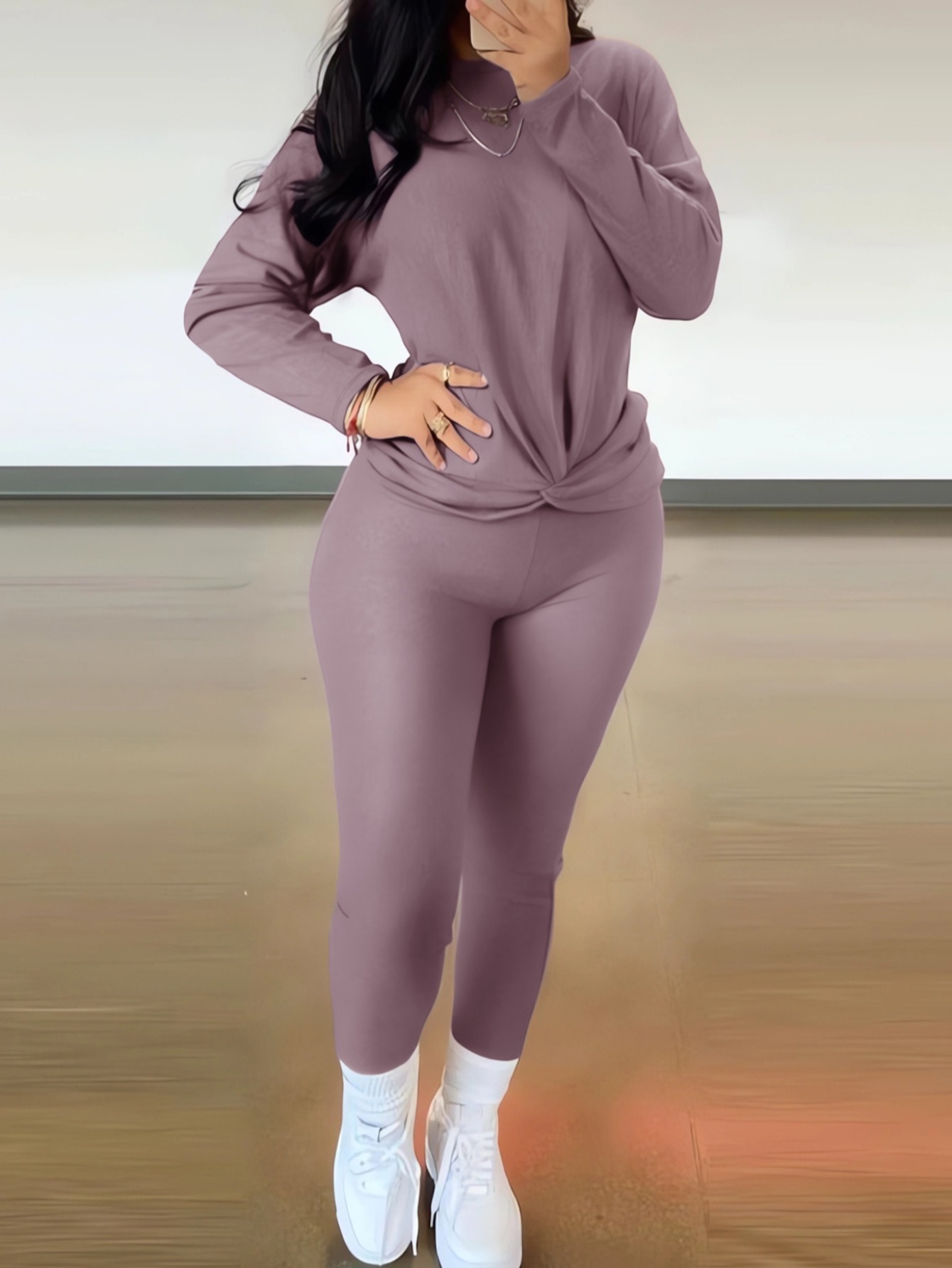 LW BASICS Plus Size Twist Front Regular Fit Pants Set