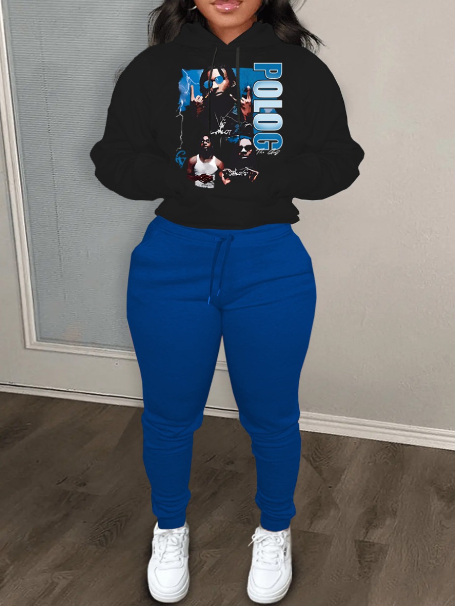 LW Plus Size Figure Letter Print Kangaroo Pocket T