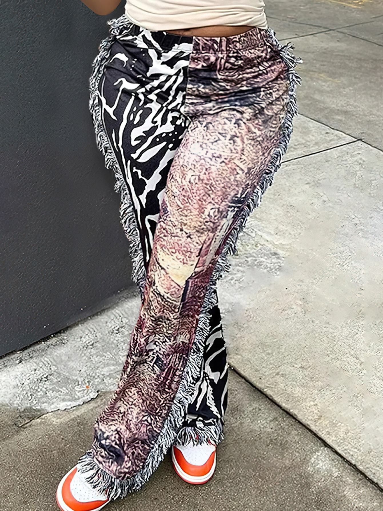 LW BASICS Plus Size Animal Print Tassel Design Pants