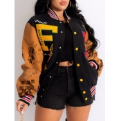 LW Cartoon Letter Decor Striped Jacket