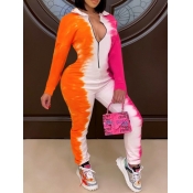 LW Plus Size Zipper Design Tie Dye Skinny Jumpsuit