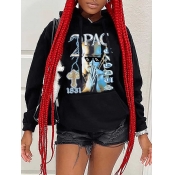 LW Plus Size Figure Letter Print Kangaroo Pocket H