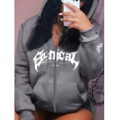 LW Plus Size Star Letter Print Kangaroo Pocket Jac