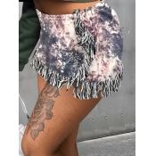 LW Graffiti Eye Print Tassel Design Skirt