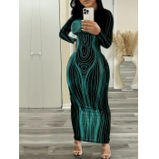 LW Round Neck Striped Bodycon Dress