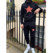 LW Men Letter Print Kangaroo Pocket Tracksuit Set