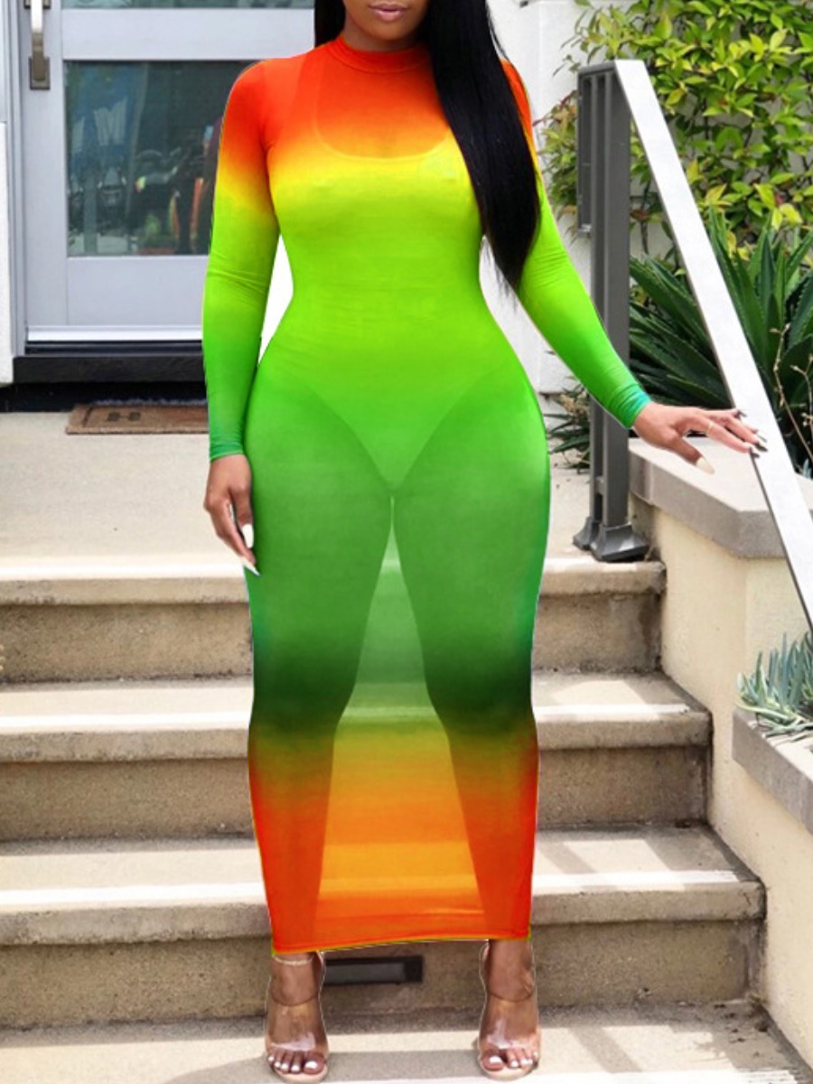 LW Gradient See Through Bodycon Dress