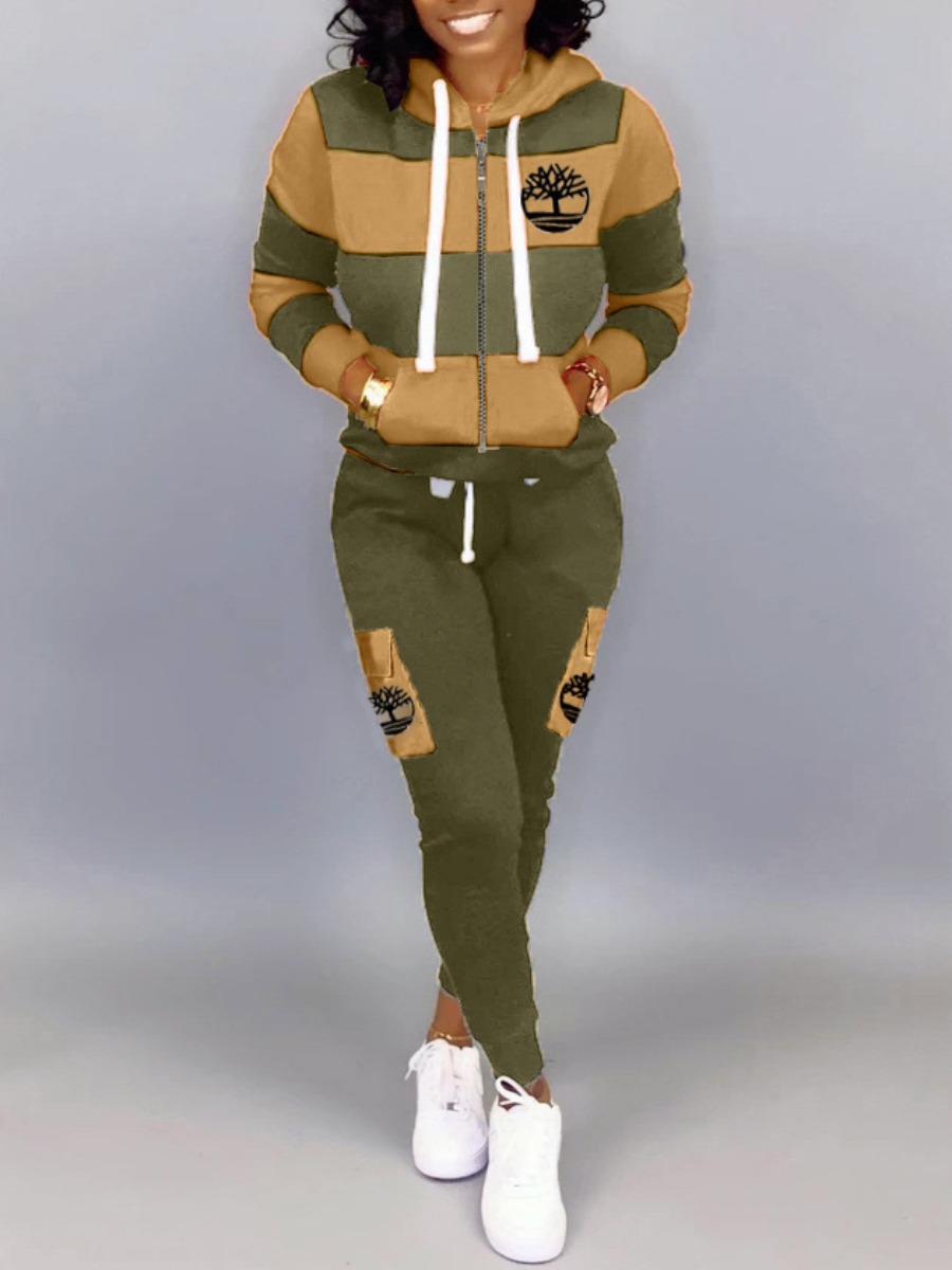 LW Striped Drawstring Kangaroo Pocket Tracksuit Se
