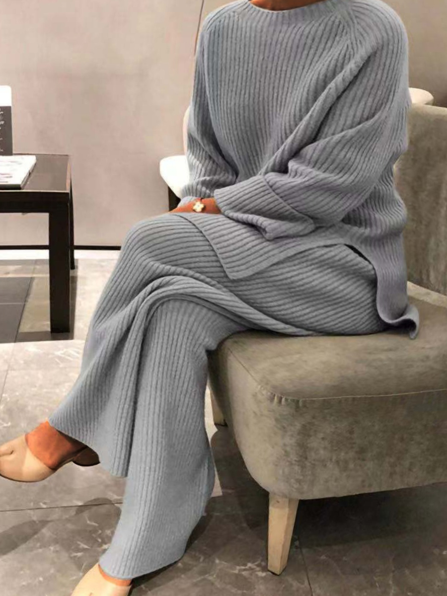 LW Plus Size Rib Knit Side Split Pants Set
