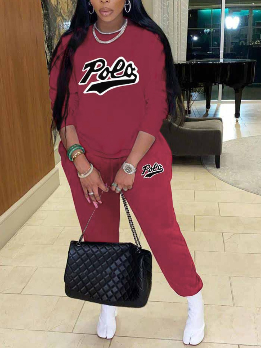LW Plus Size Letter Print Drawstring Pants Set