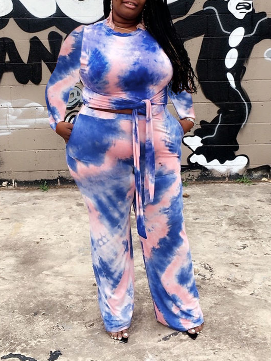 LW Plus Size Bandage Design Tie Dye Regular Two-piece Pants Set