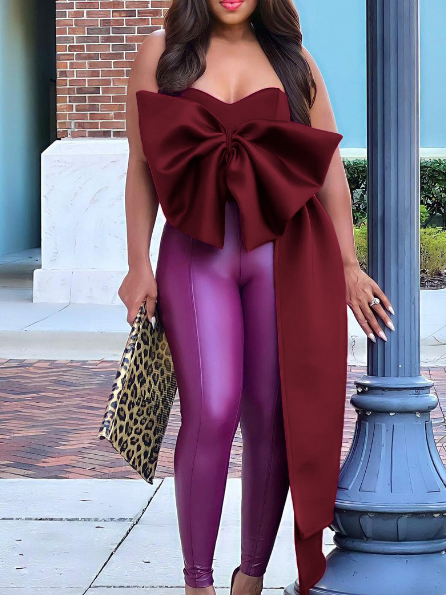 LovelyWholesale Plus Size Off The Shoulder Bow Tie Decor Blouse Spring|Winter Nine Points Sleeve Elegant Bow Strapless Spring Summer 2024