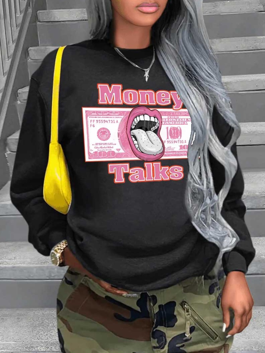 LW Money Letter Lip Print Sweatshirt