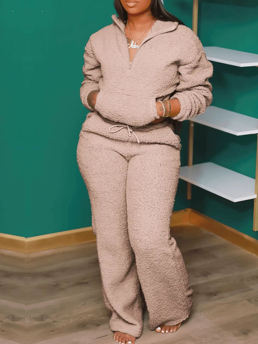 LW BASICS Kangaroo Pocket Drawstring Teddy Pants S