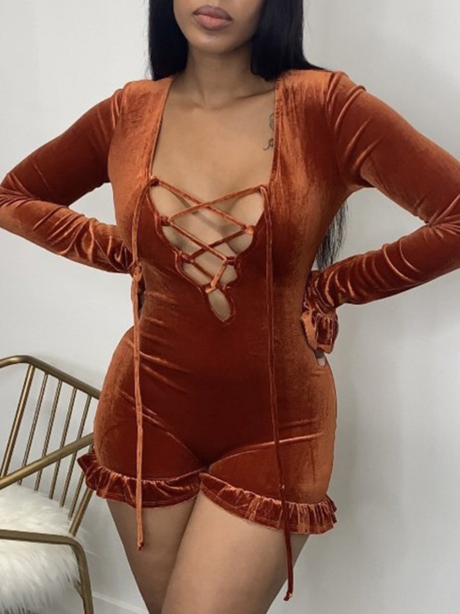 LW SXY Bandage Design Solid Color Skinny Romper