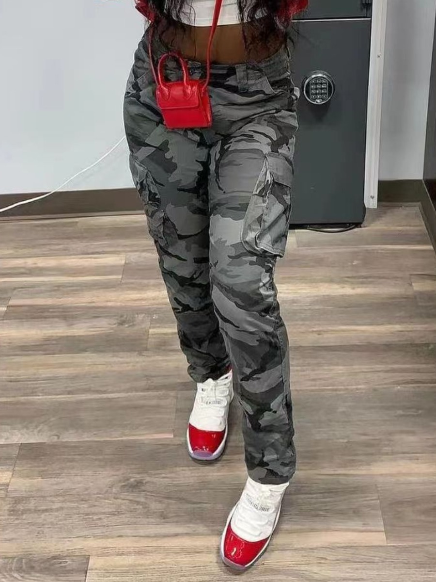 LW High Waist Camo Print Side Pocket Pants