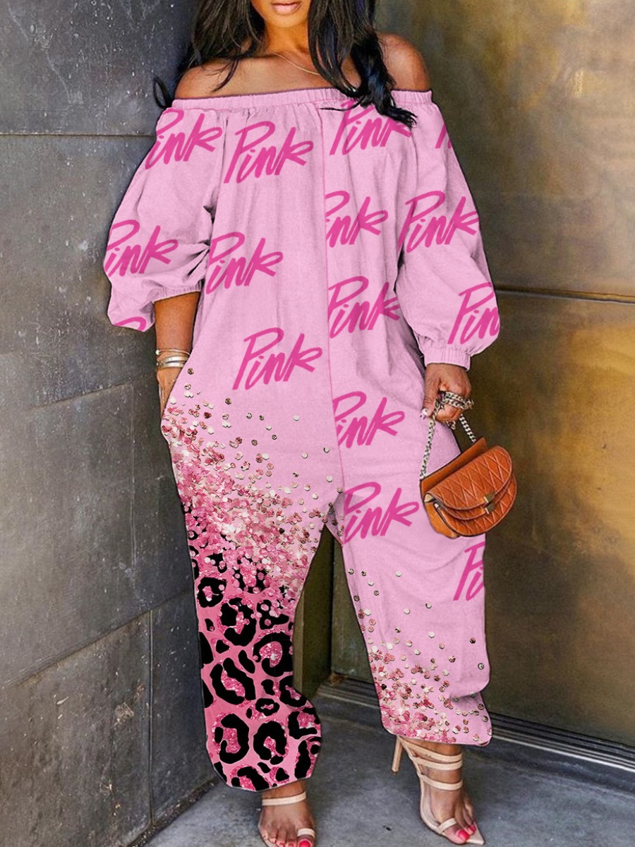 LW Plus Size Off The Shoulder Leopard Pink Letter 