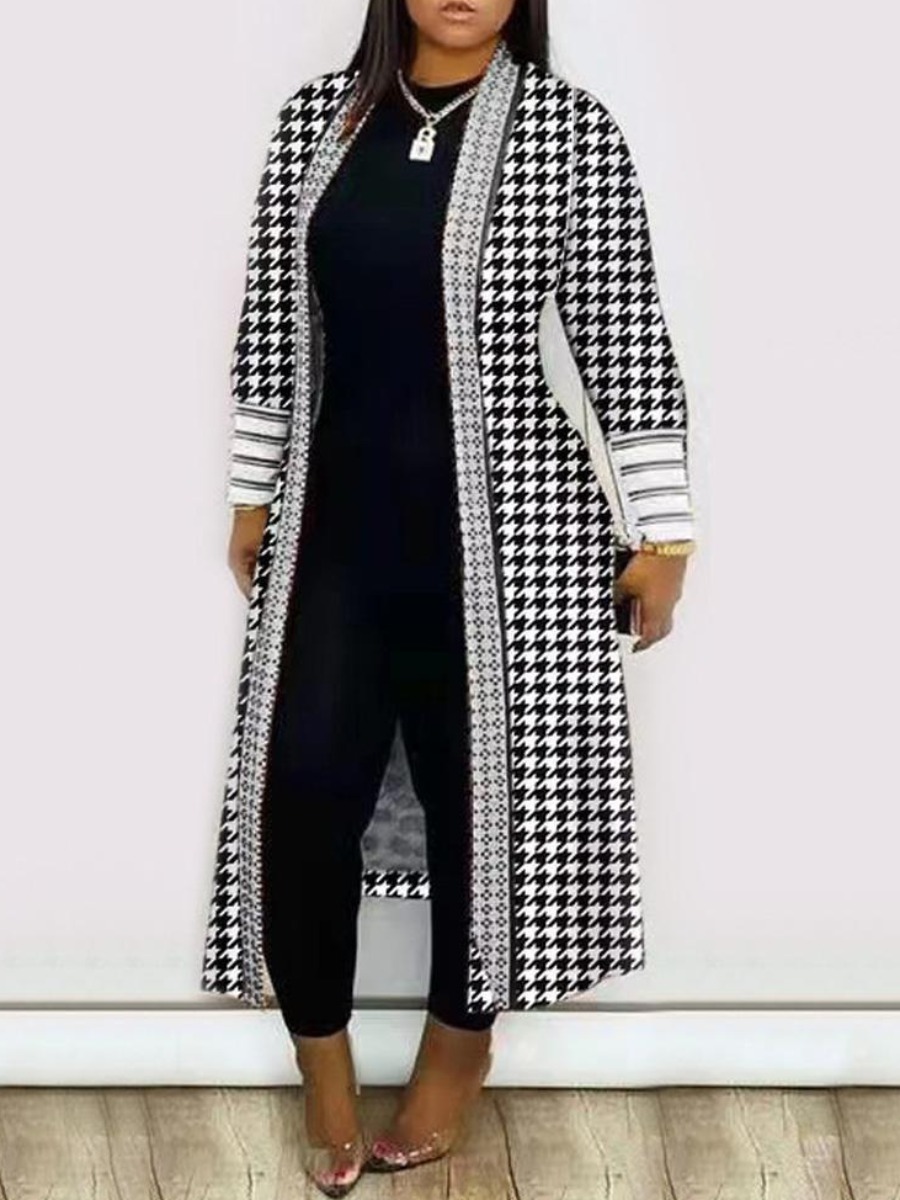 LW Plus Size Houndstooth Loose Coat