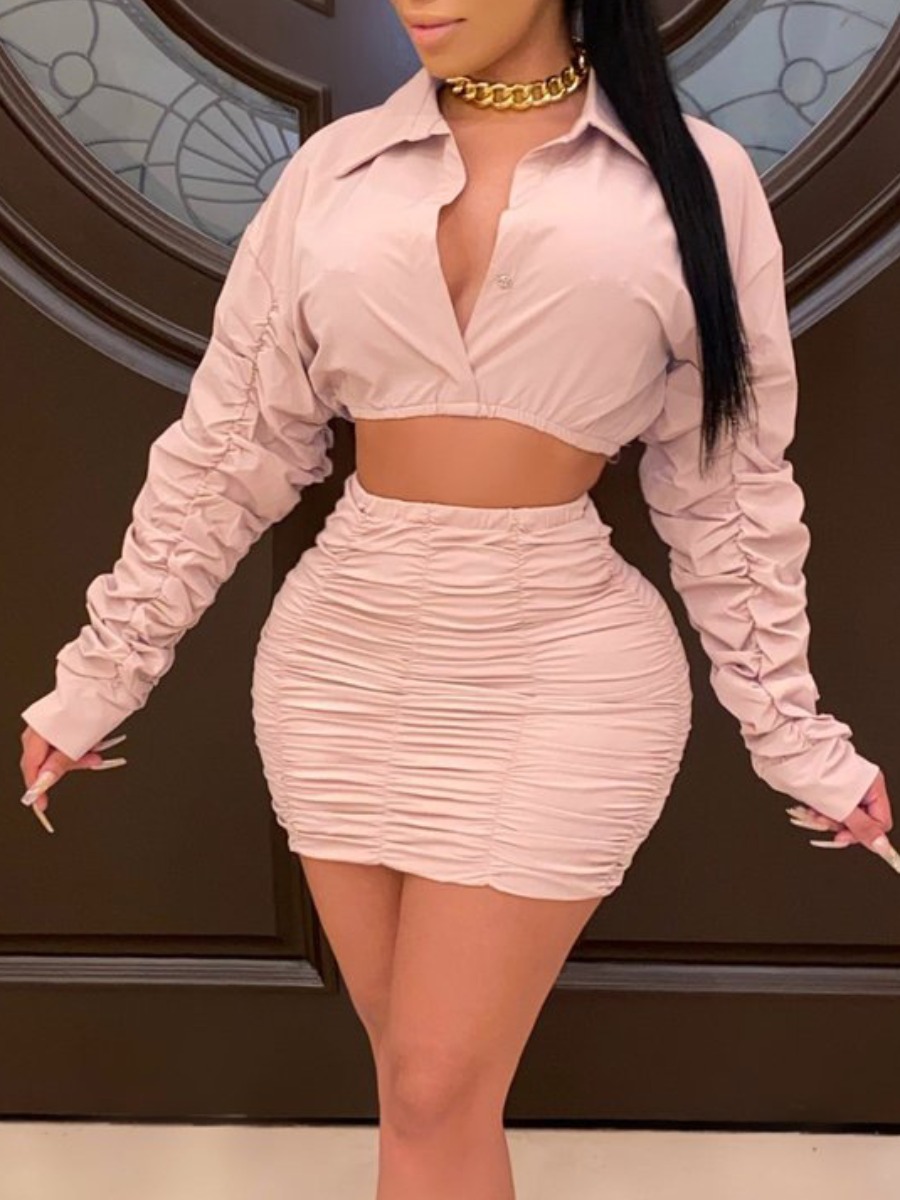 LW SXY Crop Top Ruched Skirt Set