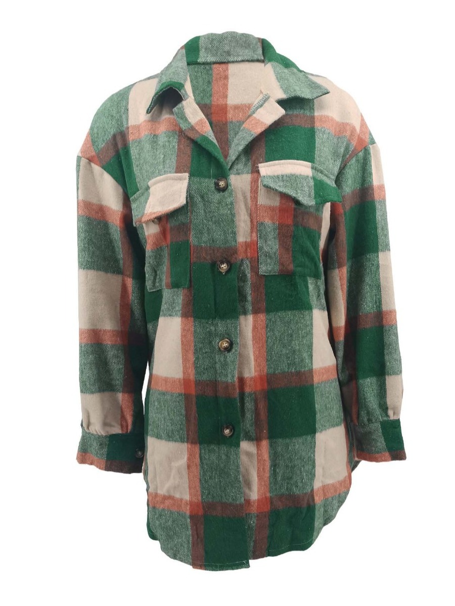 LW Plaid Print Pocket Design Coat