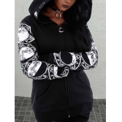 LW Plus Size Hooded Collar Moon Print Coat