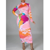 LW World Map Letter Print Patchwork Bodycon Dress