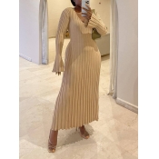 LW BASICS Plus Size V Neck Flared Pleated A Line D