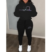 LW Plus Size Heart Print Kangaroo Pocket Tracksuit