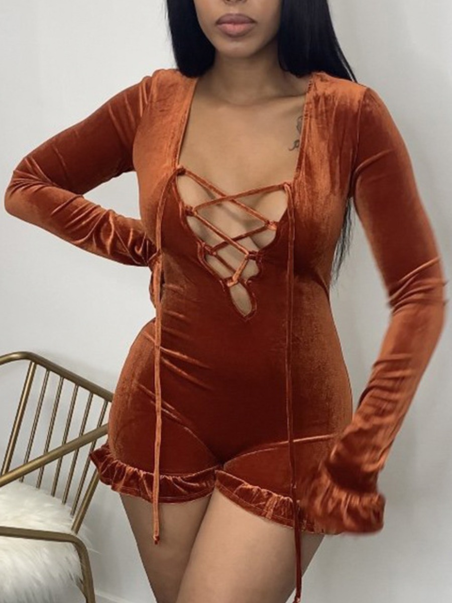 LW SXY Bandage Design Solid Color Skinny Romper