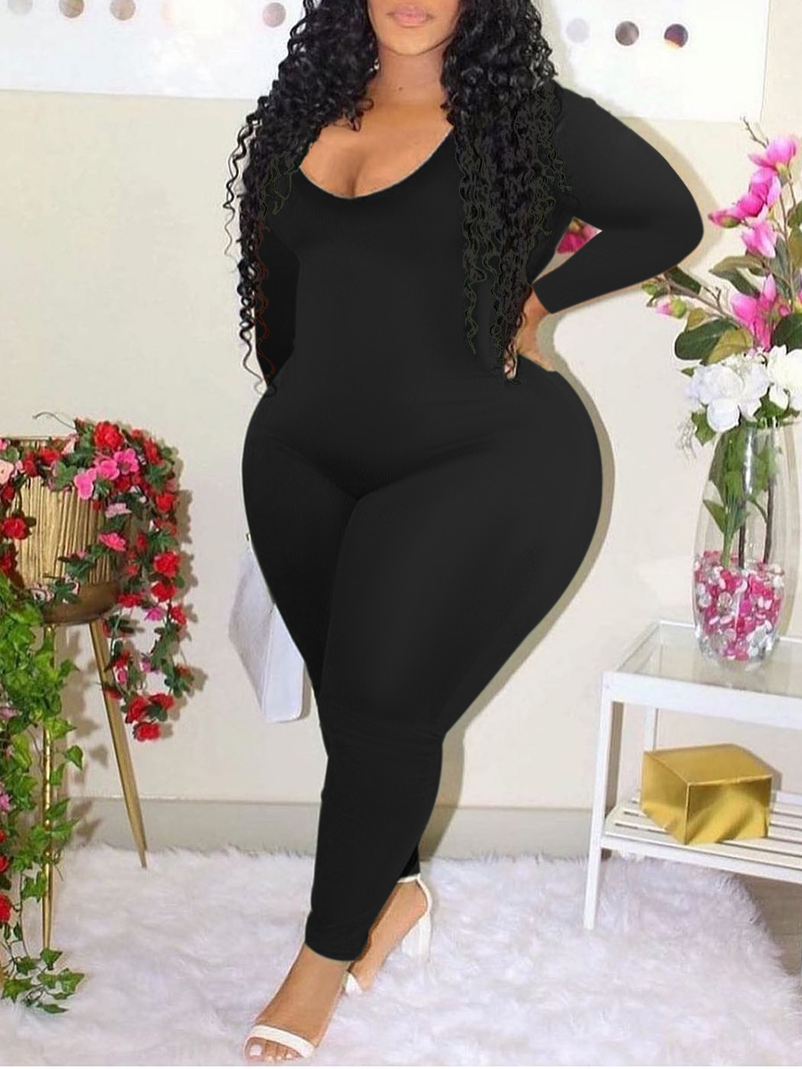 LW Plus Size U Neck Plain Skinny Jumpsuit