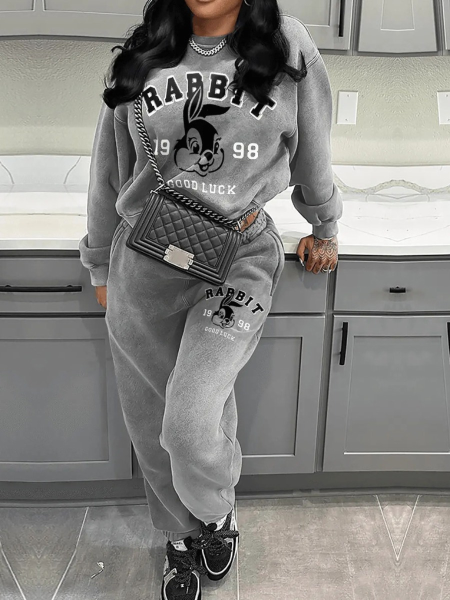 LW Cartoon Letter Print Loose Pants Set
