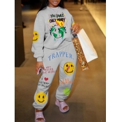 LW Plus Size Pattern Print Letter Loose Two-piece 