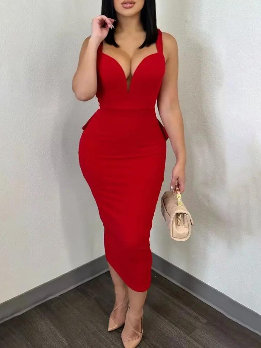LW SXY Plus Size Backless Flounce Design Bodycon Dress