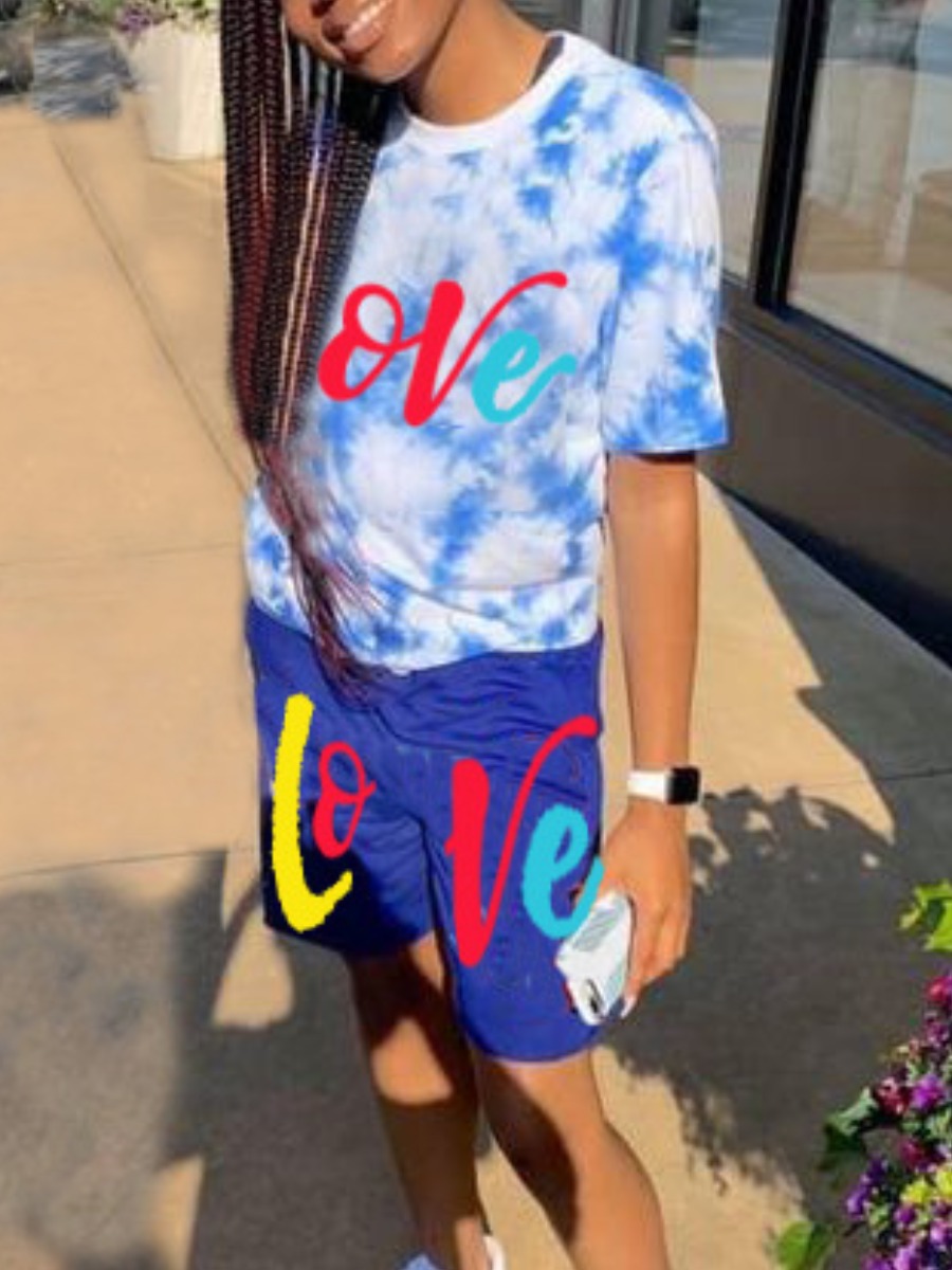 LW Tie Dye Letter Print Shorts Set
