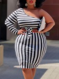 LW Plus Size One Shoulder Striped Bodycon Dress