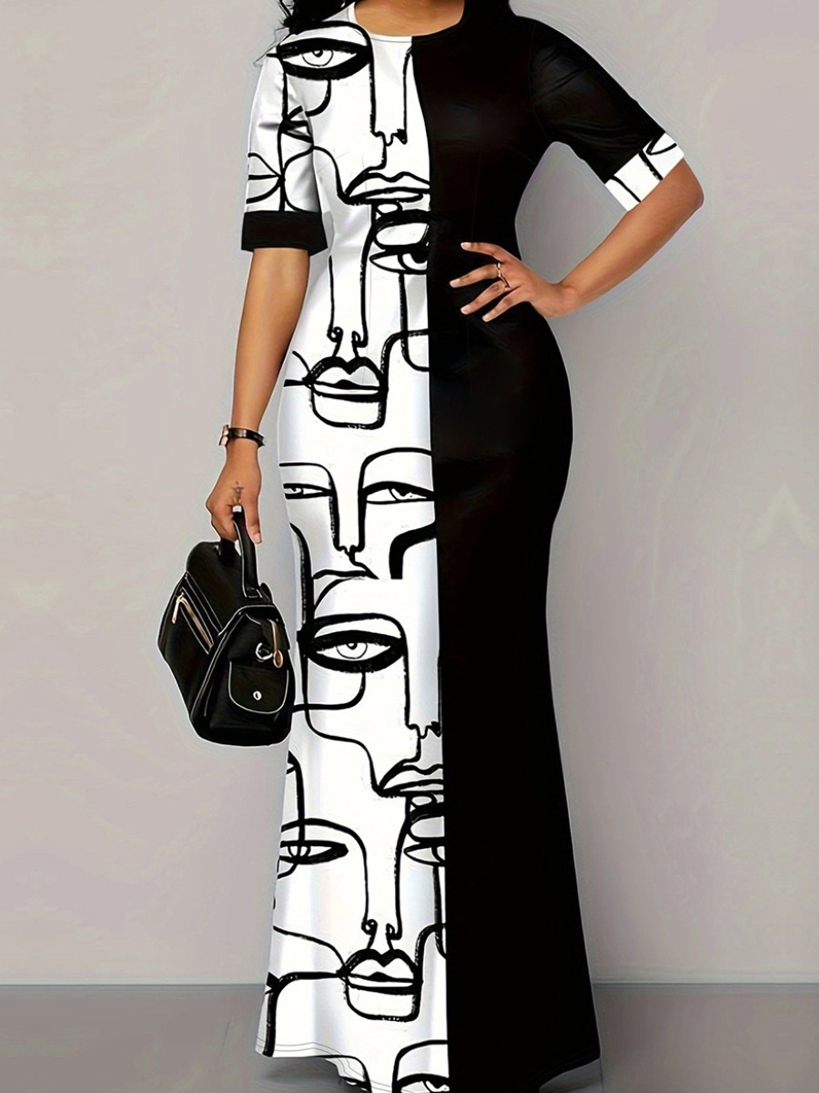 LW Plus Size Figure Print Bodycon Maxi Dress