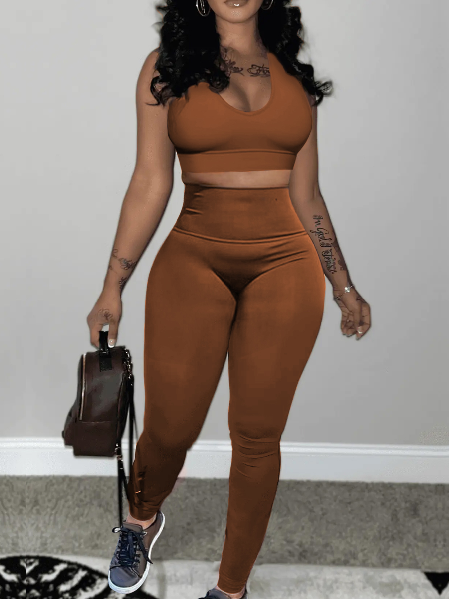 LW BASICS Crop Top High Waist Yoga Pants Set