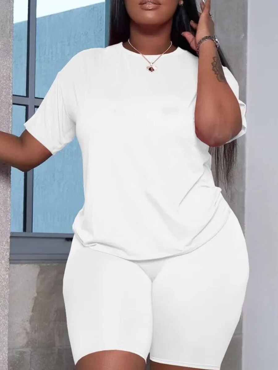 LW Plus Size Round Neck Regular Fit Shorts Set