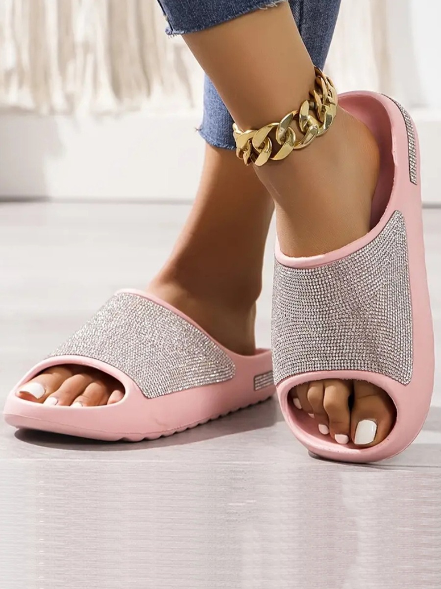 LovelyWholesale Open Toe Rhinestone Decor Slippers Spring|Summer|Fall|All Seasons Daily Rhinestone Spring Summer 2024